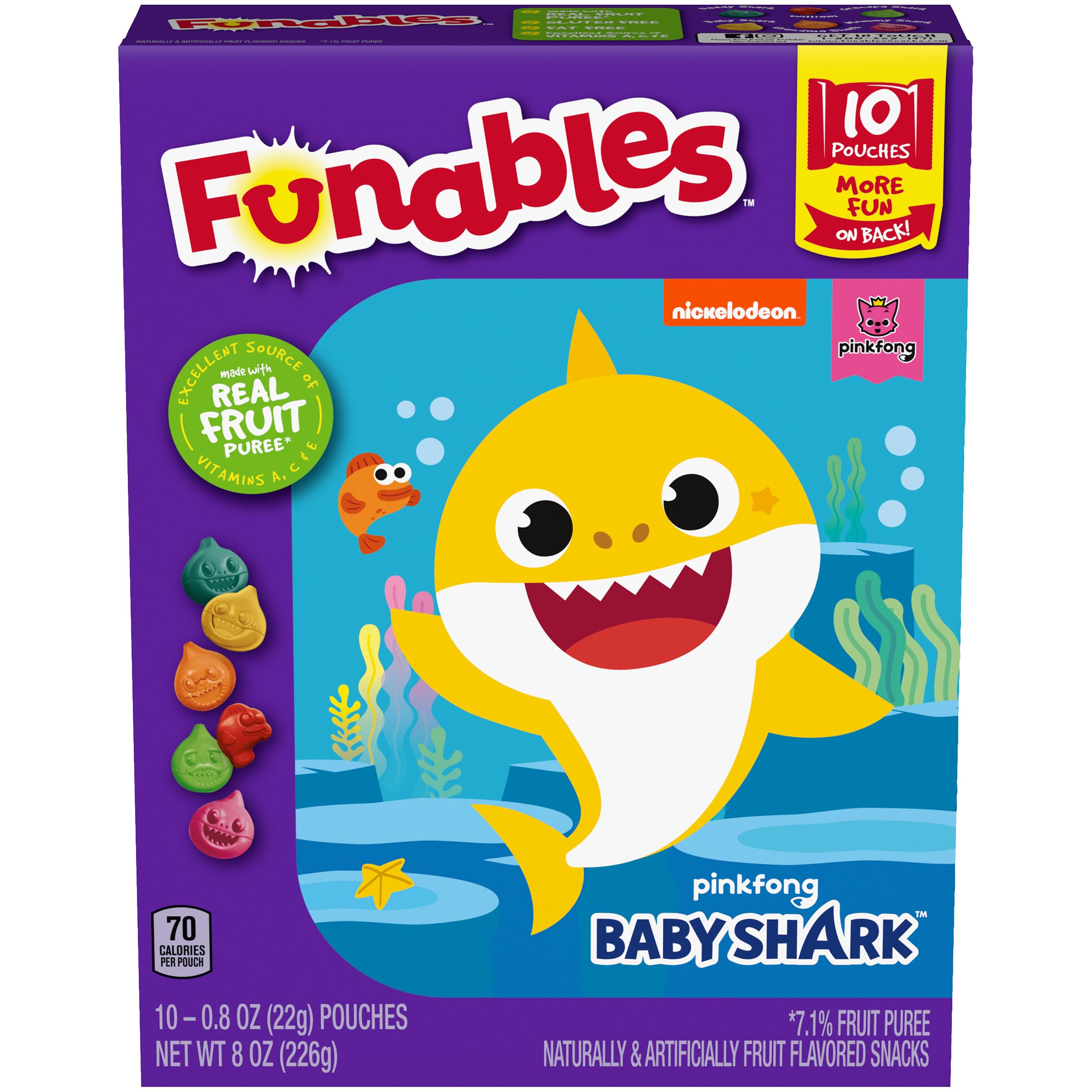 Funables Fruity Snacks, Baby Shark, Assorted Fruit, Flavored Snacks, 0.8 oz 10 ct