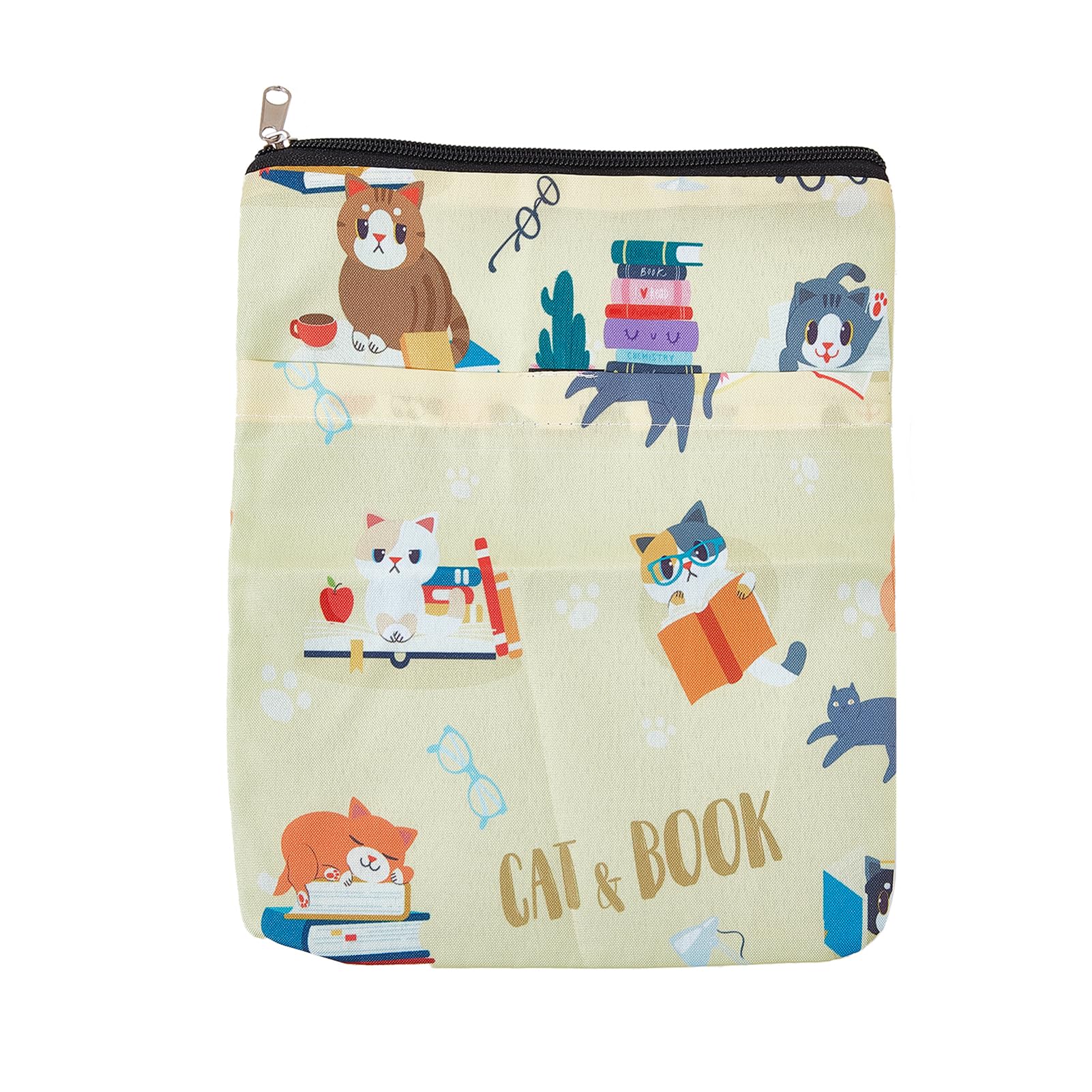 NICENEEDED Cat Printed Book Covers, Washable Book Sleeve Book Protector with Zipper, Waterproof Book Cover Multifunctional Book Sleeves for Book Lover