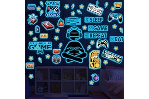 HSDSH Blue Game Luminous Sticker Wall Stickers Luminous Game Wall Decals for Boys Room Video Game Controller Wall Stickers Game Zone Eat Sleep Game Wall Decals for Kids Girls Teens Bedroom Playroom Decor