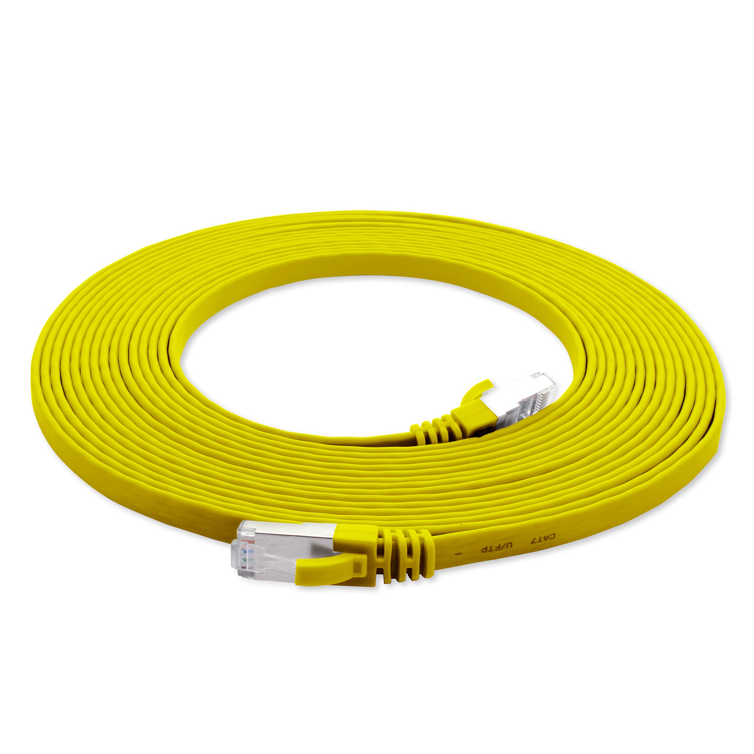 1aTTack.de 5m - yellow - 1 piece Cat7 flat cable network cable Cat 7 raw cable Gigabit Lan (10Gbit/s) ribbon cable installation cable patch cable flat slim Rj 45 plug Cat6a