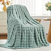 NEWCOSPLAY Throw Blanket for Couch Green Super Soft Flannel Fleece 3D Bubble Lightweight Bed Blanket All Season Use (New Sage Green, Throw(50"x60"))