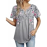 ZEAGOO Womens Summer Tops 2026 Short Sleeve Shirts V Neck Pleated Tunic Tops Work Blouses Business Casual Outfits S-3XL
