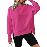 BTFBM Women's Casual Crewneck Sweatshirts 2026 Spring Fall Clothes Long Sleeve Side Slit Workout Fleece Pullover Tops