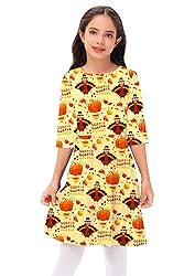 Kids Girls Thanksgiving Dress Pumpkin Half Sleeve