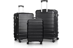 SUPER DEAL Black Luggage Set 3 Piece Hardside Expandable Luggage with Spinner Wheels Hardshell Lightweight Durable Suitcases Travel Carry Ons, 21/26/30 inch
