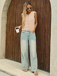 Sleeveless Sweater Tops for Women V Neck Button