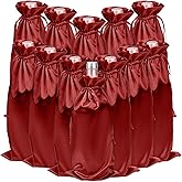 JANKINGS Wine Bottle Gift Bag, Reusable Silk Wine Gift Bags with Drawstrings, Champagne Bags Carrier for Birthday, Wedding, Party (12Pcs Red)