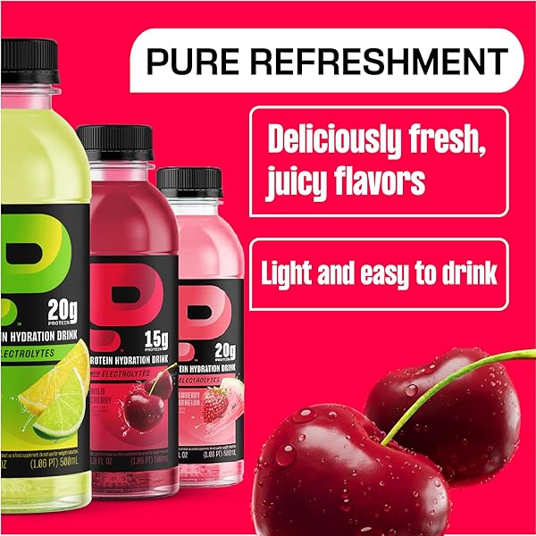 PROTEIN2O HYDRATION DRINK – 2-IN-1 LIQUID CLEAR WHEY PROTEIN ISOLATE AND ELECTROLYTE DRINK – 15G PROTEIN, VITAMINS B5, B6 – POST-WORKOUT RECOVERY – 16.9 FL OZ – 12 COUNT WILD CHERRY