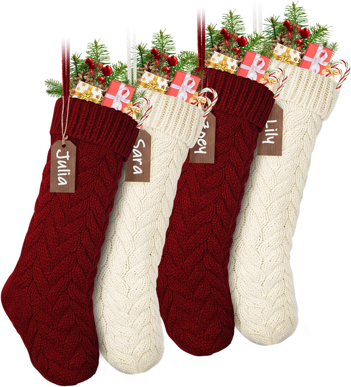 Stockings & Holders - LIBWYS Knit Christmas Stockings with Name Tags, 4 Pack 18