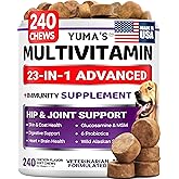 Dog Multivitamin Chewable with Glucosamine - 240 Treats - Dog Vitamins and Supplements - Senior & Puppy Multivitamin for Dogs - Hip & Joint Support - Immune Health, Skin, Heart, Digestion, Probiotics