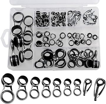 Amazon 50個 ボックス釣りロッドガイドトップのヒントロッド修理セットフレアフレームスチールceramicsリングspinning Telescopicサーフキャスティングロッドガイド Qualyqualy ロッド 竿パーツ