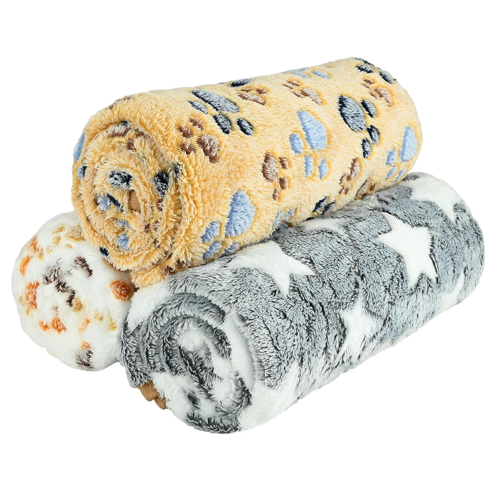 3 Pcs XL Pet Soft Dog Blankets Washable, Puppy Blankets, 107x75cm, Paw Bone Print Pet Throw, Warm Sleep Mat, Pets Cover Blanket, Fluffy Fleece Blanket, Fleece Blanket for Small Medium Large Dog Cat