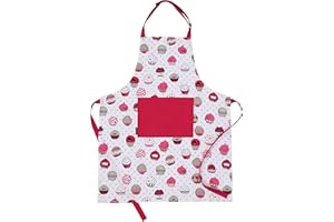 AMOUR INFINI Cotton Aprons for Women with Pocket, Adjustable Strap and Waist Ties Printed Aprons for Baking, Cooking, Gardening (27.5 x 33 Inches)