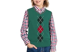 BOBOYOYO Boys Argyle Sweater Vest 100% Cotton V-Neck Vest Kids Uniform Sleeveless Sweaters for Children 5-12Y