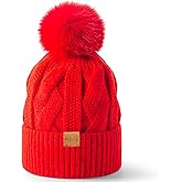 Fygicub Women's Winter Knitted hat, Soft and Warm Fleece Trendy Beanie Cap with pom-pom Ski