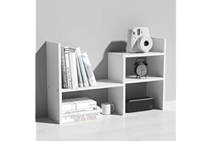 MASAKA B&W - Kawaii Storage Desktop Organizer for Your Desk Space, Double H Plants Display Shelf, Home Office Storage Rack Adjustable Stackable for Office, Dormitory (White*02)