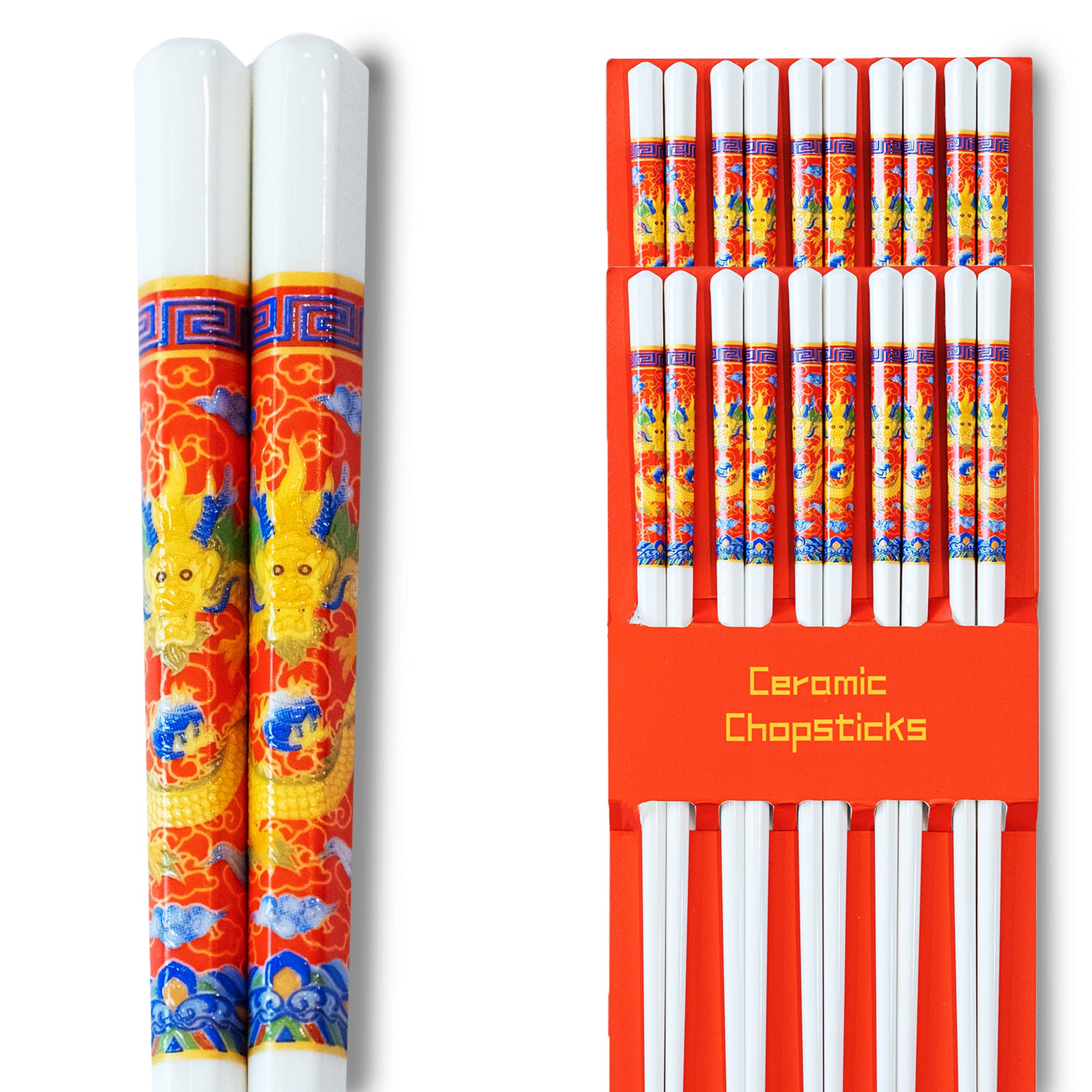 "Lasts A Lifetime" Ceramic Chopsticks (10 sets) - Red Dragon Design