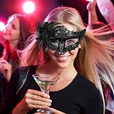 SIQUK Couple Masquerade Masks Black Venetian Party Plastic Rhinestone Halloween view 6