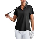 PINSPARK Womens Golf Shirt Short Sleeve Polo Shirts UPF 50+ Tennis Top V-Neck Workout Tops Collared Activewear T-Shirts