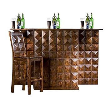 Shilpi Wooden Sheesham Handmade Modern Style Wooden Bar Cabinet/Amazing Look Wine Bar with Chair
