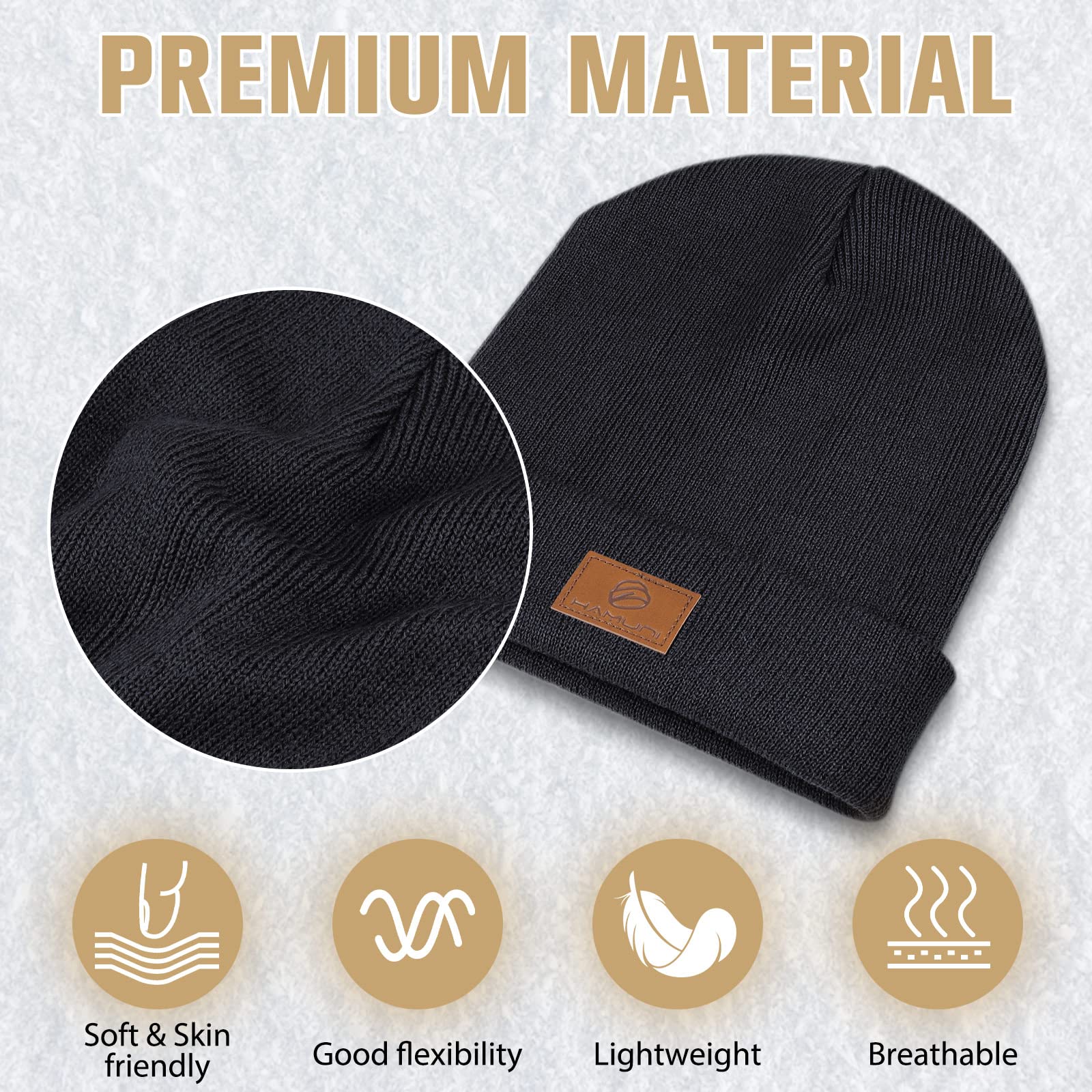 HAMUNI Beanie Mütze für Herren Damen, Klassische Wintermützen Bequem Atmungsaktiv Weich Acryl Beanie Hat Strickmütze Vintage Einfarbig Strick Bündchen Beanies Unisex 2