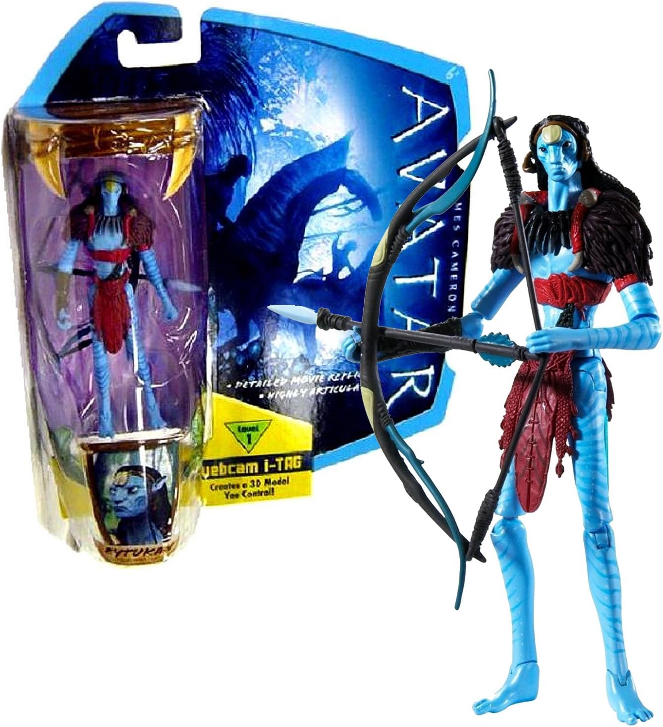 James Cameron Avatar Mattel Year 2009 Highly Articulated Detailed 4 Inch Tall Movie Replica Action Figure - Na'vi Eytukan with Bow and Arrow Plus Level 1 Webcam i-Tag (R2309)