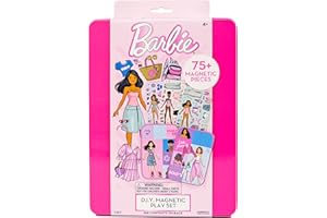 HORIZON GROUP USA Barbie D.I.Y. Magnetic Play Set, 75 Pieces, 3 Magnetic Dolls, Crafts for Kids Ages 4-8, 4 Year Old Girl Birthday Gifts, Girl Toys, Cute Travel Toy, Fun Airplane Activities, Pretend Play for Girls