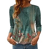 LOMON Women's 3/4 Length Sleeve Tops Crew Neck Dressy Casual Blouses Summer Tees Shirts