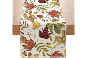 ONFAON Fall Decorations for Home,Fall Maple Leaves Table Runner, Thanksgiving Watercolor Plant Yellow Leafs Home Kitchen Decor,Outdoor Home Party Table Decoration 13x72 Inch ZQZX03