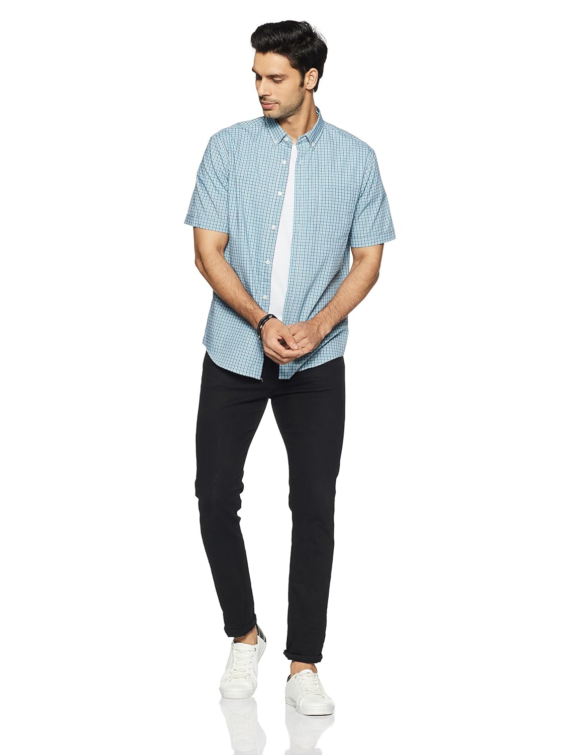 marks & spencer men's checkered regular fit casual shirt