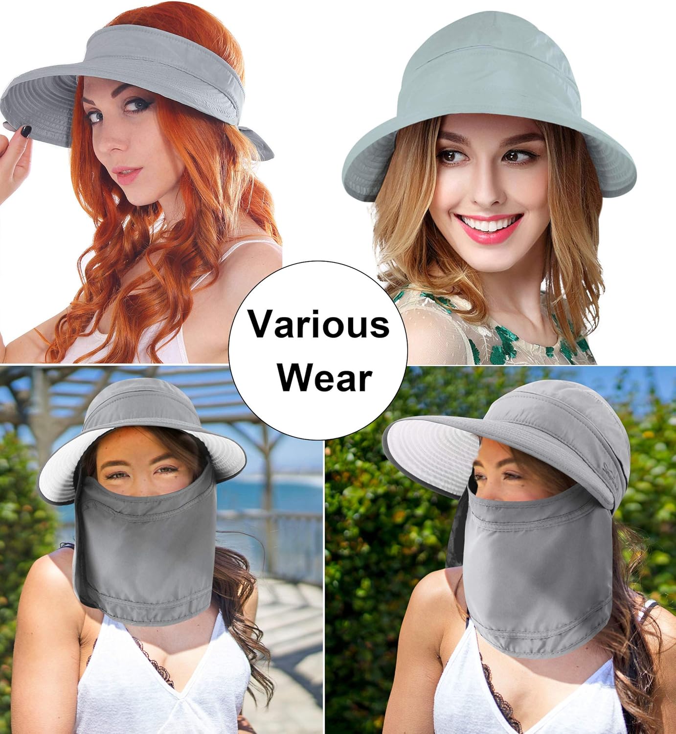 Simplicity Women's UPF 50+ UV Sun Protective Convertible Beach Hat Visor Black at  Women’s Clothing store