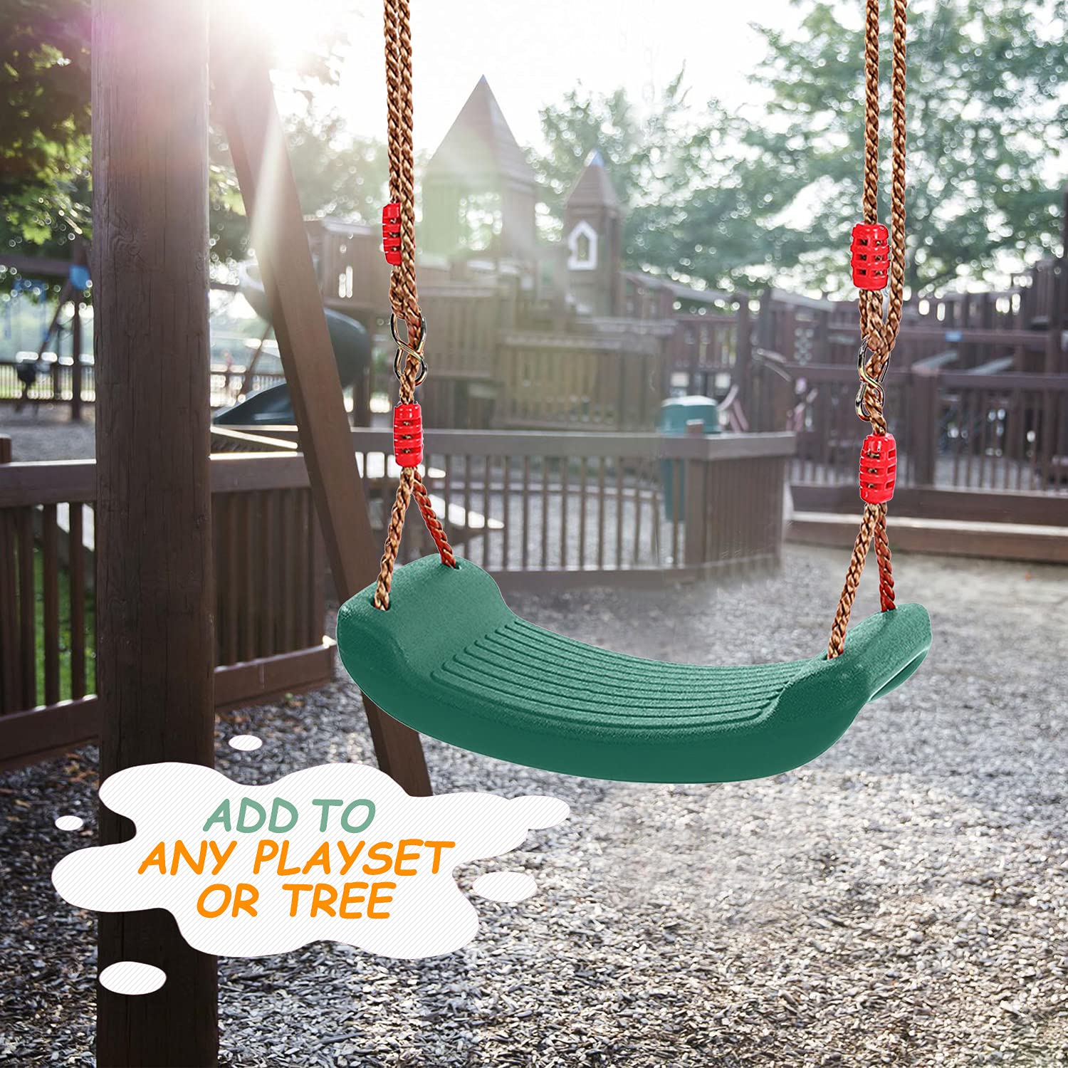 RedSwing Plastic Swing Seat with Rope, Kids Tree Swing Seat, Swing Set Accessories, Great for Outdoor Indoor, Tree, Swing Set, Playground, Green