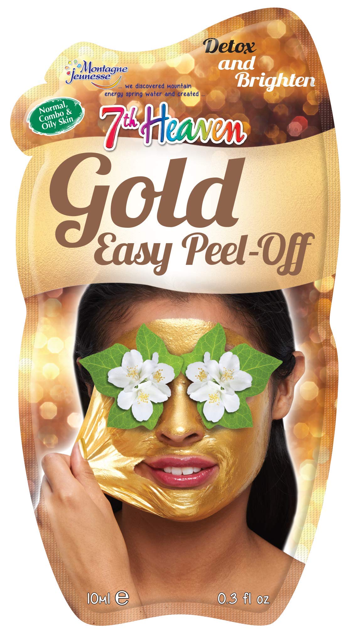 Montagne Jeunesse 7 Heaven Easy Peel-Off Face Mask with Ground Malachite, Pulped Mango & Pressed Jasmine that Detoxifies & Brightens Normal, Combo and Oily Skin, Gold, 10 ml