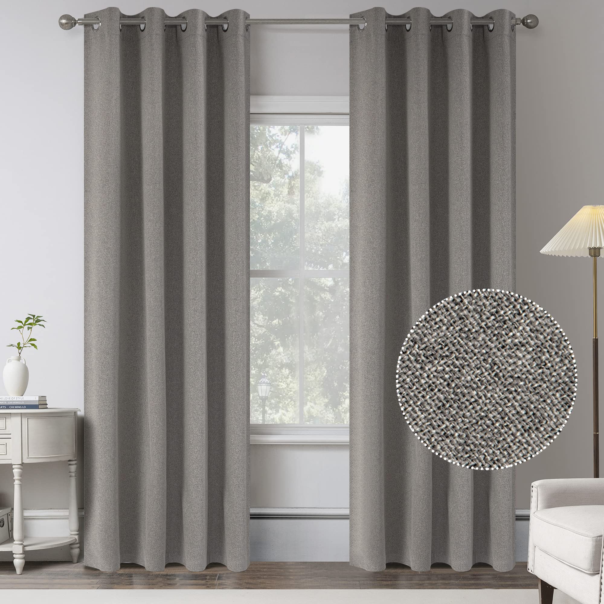 Photo 1 of 108 Inches Long Textured Linen 100% Blackout Curtains for Bedroom -Burlap Room Darkening Thermal Insulated Window Treatment Curtain Drapes for Villa Living Room (Stone,2 Panels,W 52 x L 108 Inch)
