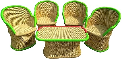Ecowoodies Grosso Bamboo Wooden Chair Table Outdoor Furniture Set for Terrace Lawn Garden Outdoor Patio Indoor Outdoor for Garden Chair Sets (4+1)