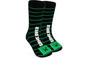 Minecraft Slipper Socks for Boys, Teens, Fuzzy Socks with Non Slip Grip Pads, Lounge Wear, Creeper, Gamer Gifts for Kids