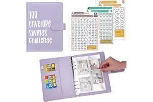 Ndsox 100 Envelopes Money Saving Challenge Binder, A5 Budget Binder with Cash Envelopes, Savings Challenges Book to Save $5,050, 10,000, 500, Budget Planner for Budgeting Planner Saving Money, Purple