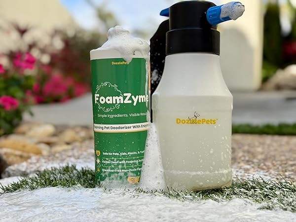 DOZZLEPETS FOAMZYME – 32OZ OUTDOOR PET ODOR ELIMINATOR, SAFE IN PET & FAMILY AREAS, ALL-NATURAL INGREDIENTS, DESIGNED FOR USE WITH POOZOOKA, MADE IN USA