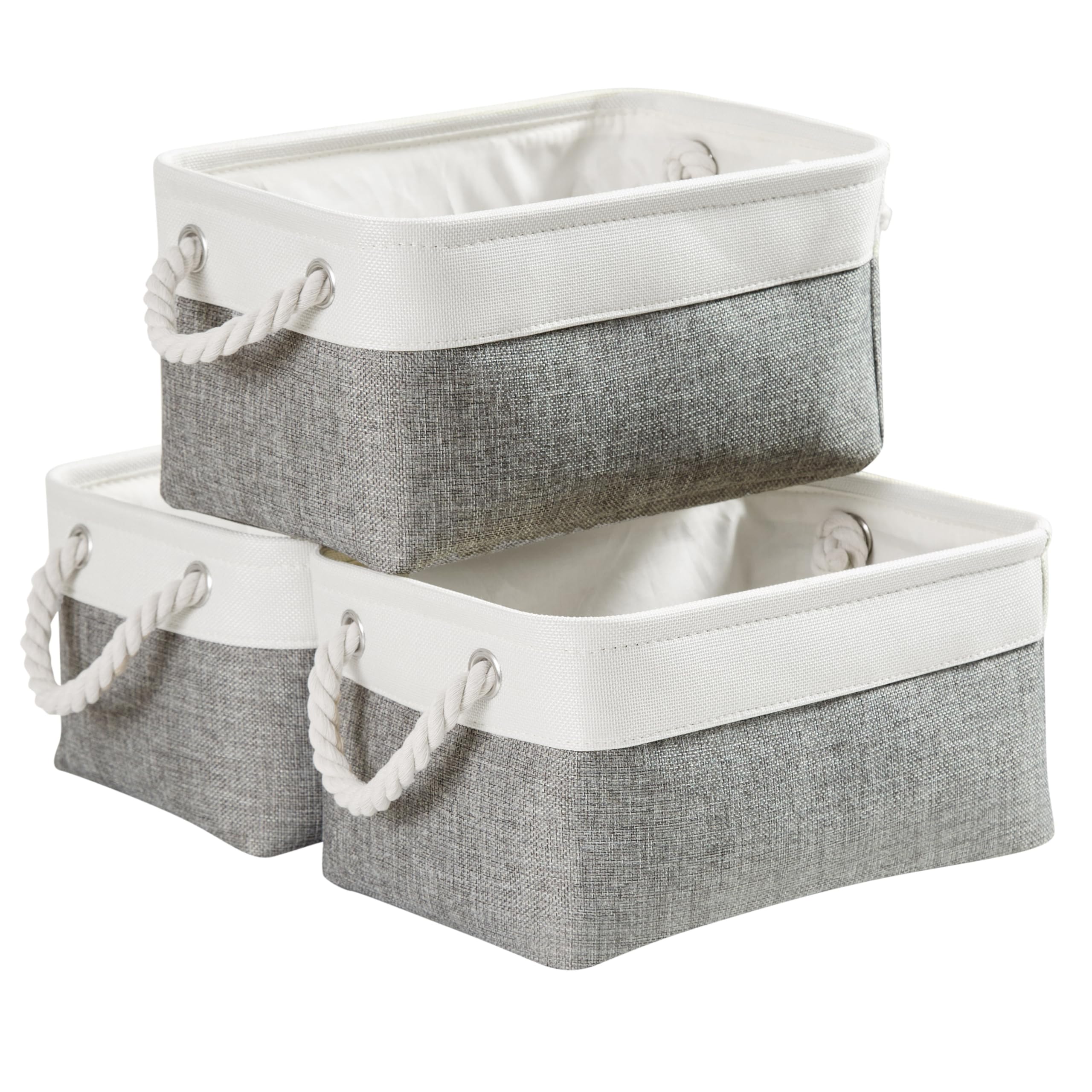 Mangata Fabric Storage Box set of 3, Foldable Fabric Storage Baskets with Handles for Cupboards, Wardrobe, Shelves, Clothes, Toys, Towel, Bathroom(Small, Grey White)