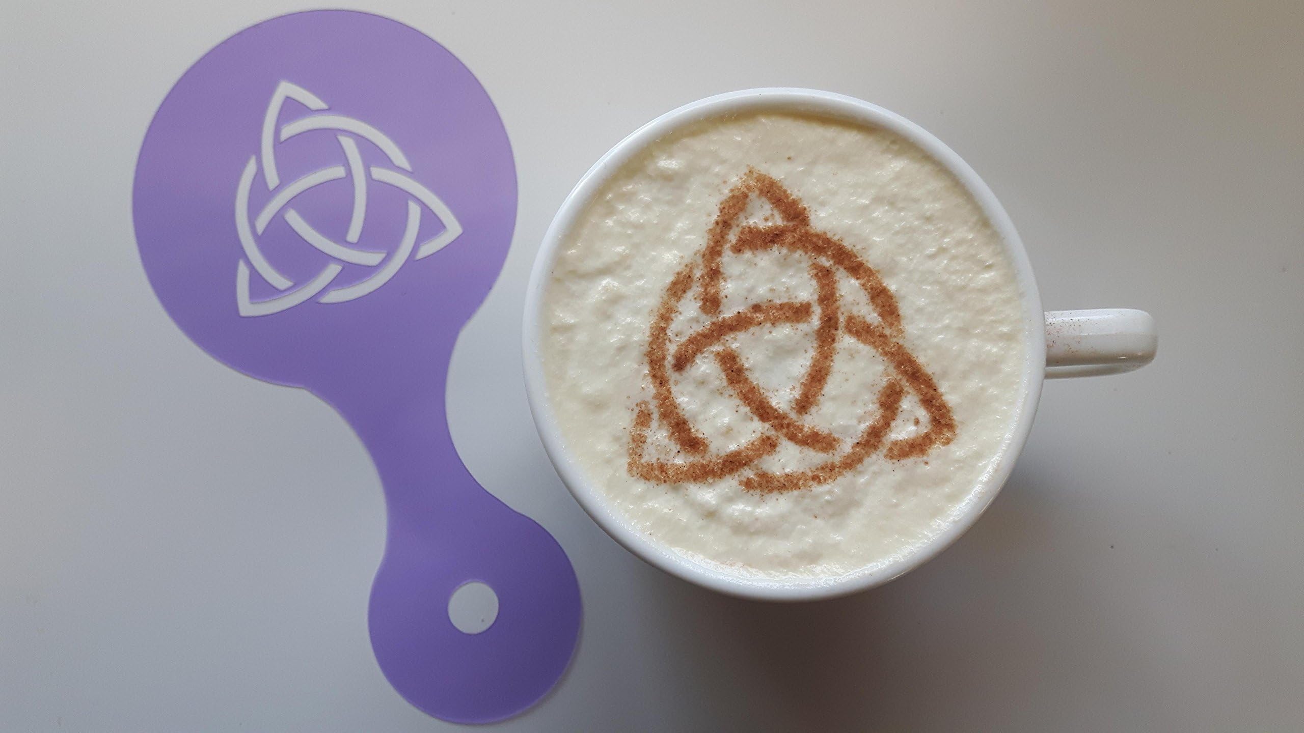 2 x Triquetra coffee/cappuccino stencils reusable many times present gift fundraising cafe pub restaurant Pagan Wiccan Gothic New Age Halloween Christianity