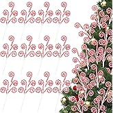 Gerrii 12 Pcs Red and White Candy Cane Christmas Decoration 16" Tree Pick Peppermint Christmas Ornament Xmas Tree Topper Woolen Curly Lollipop Pick Spray for Holiday Party Vase Wreath Garland