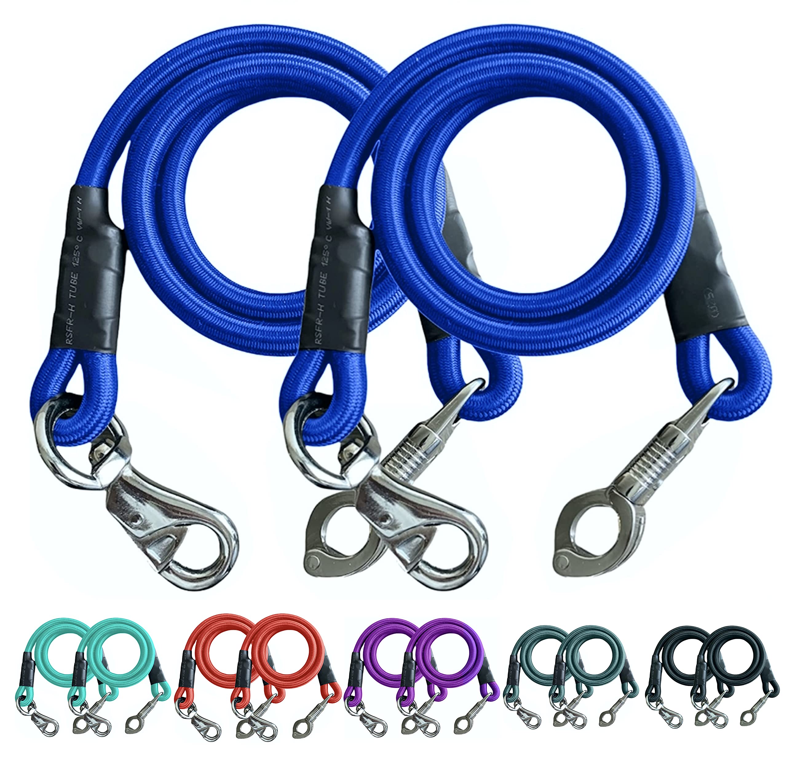 Majestic Ally Pack of 2, Bungee Trailer Tie for Horse Haulage with Panic Snap and Bull Snap (Royal Blue)