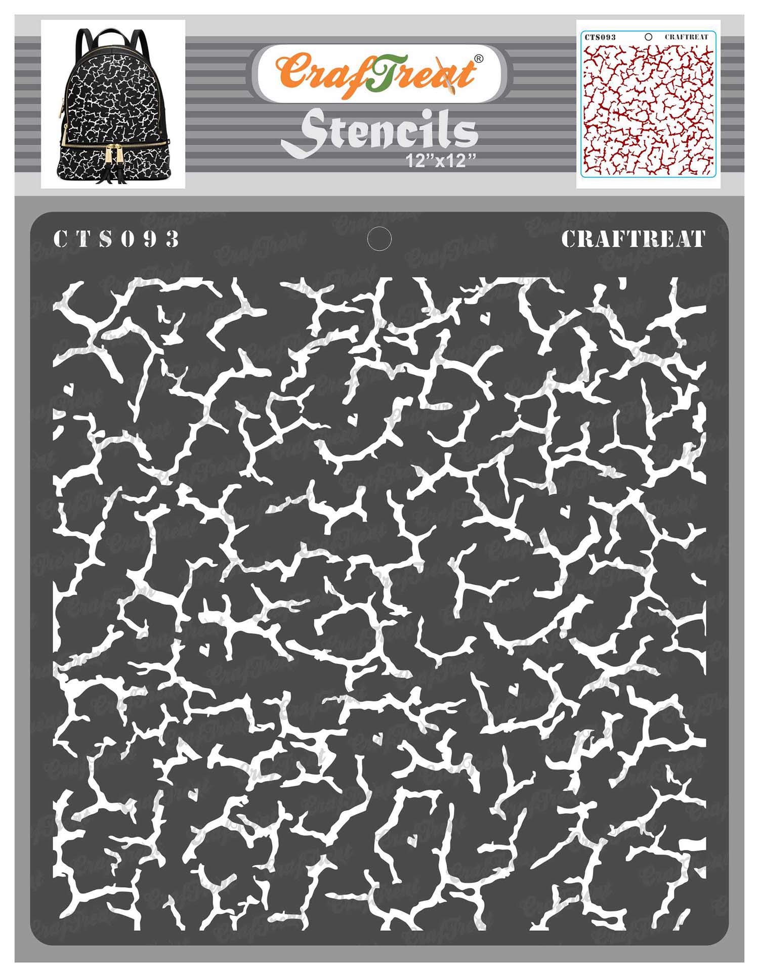 CrafTreat Reusable Texture Crackle Stencils for Painting on Wood, Canvas, Paper, Floor, Wall and Tile - Crackle - 12x12 Inch - DIY Art and Craft Stencils - Wall Stencils for Painting Large Pattern