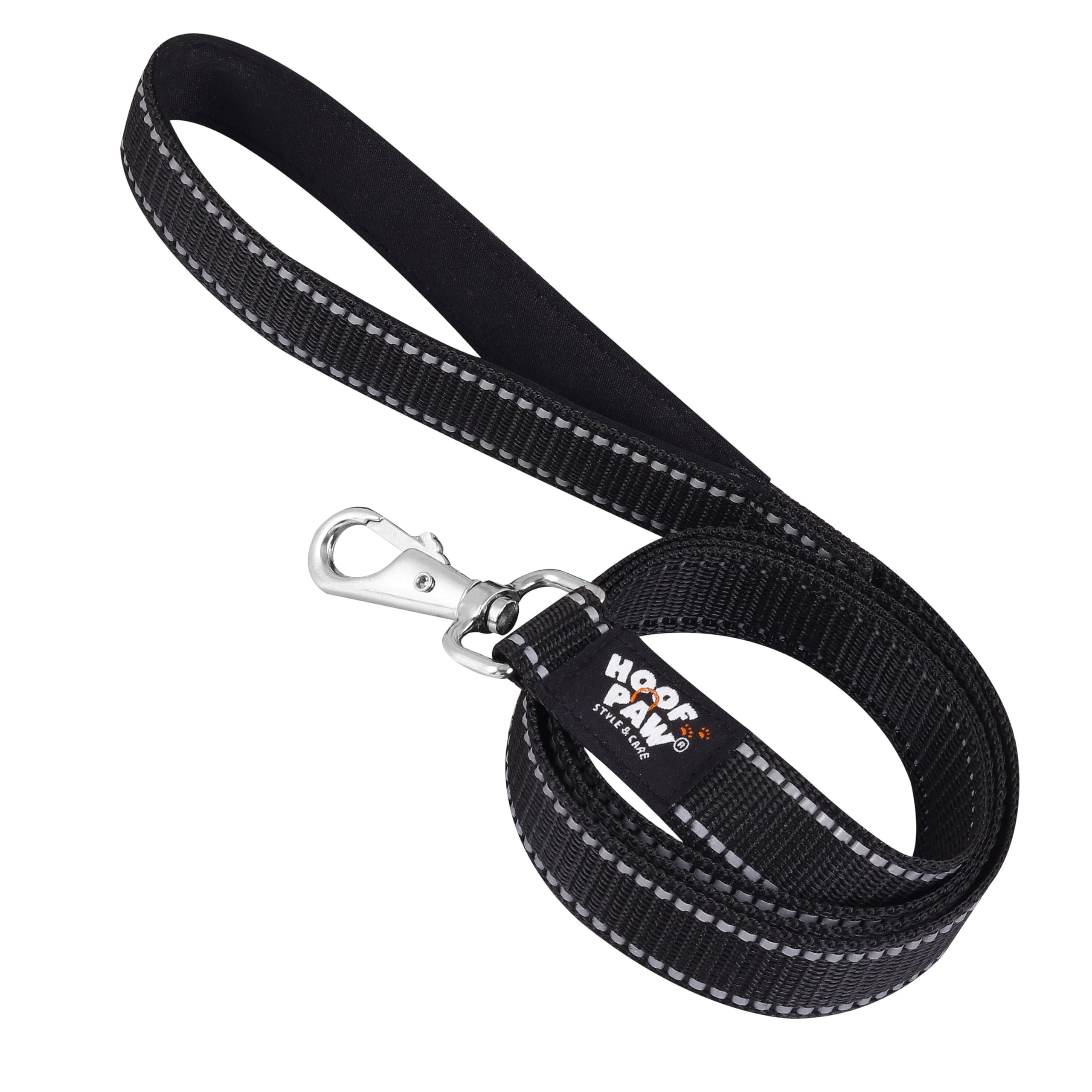Hoof n Paw Training Lead For Dogs, Premium Nylon Puppy & Dog Lead, Padded Handle, Comfortable & Easy to Use Leash, For Small, Medium & Large Dogs (Black (Reflective), 1.2 metre (4 ft))