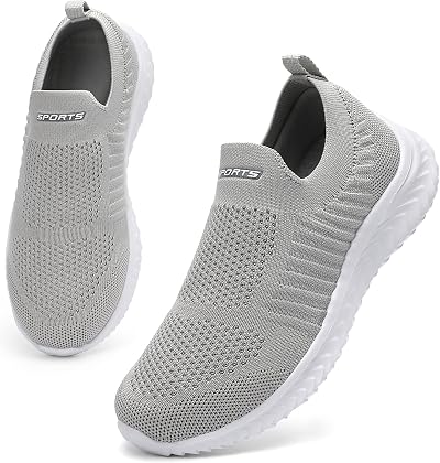 HKR Slip On Trainers Womens Memory Foam Lightweight Grey UK 5