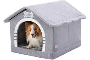 Jiupety Indoor Dog House with Frame, Large Dog Cave Bed, Insulated Cozy, Suitable for 25-60 lb, Large Plus (30"×26"×25"), Gray