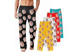 Easycosy Custom Pajama Pants with Photo Personalized Funny Face Pj Set Christmas Novelty Gag Gift for Men Women Family Couple