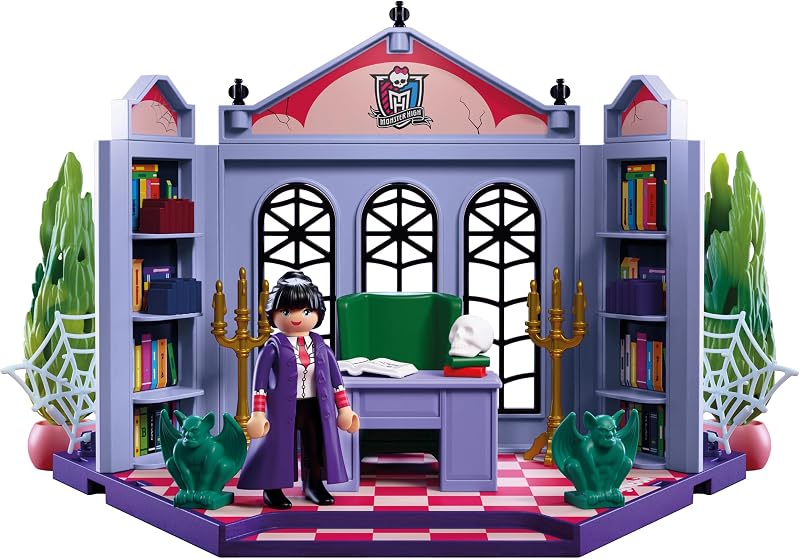 | Monster High™ | Bureau de Bloodgood | Set de Bureau avec directrice sans tête, Bureau, reliques et Toiles d’araignée phosphorescentes | pour Les Fans à partir de 5 Ans | 72143