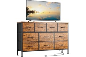 Lulive 10 Drawer Dresser, 43" Dresser TV Stand with Power Outlet, Bedroom Dresser, Chest of Drawers for 55'' Long TV, Wide Fabric Dresser for Storage and Organization