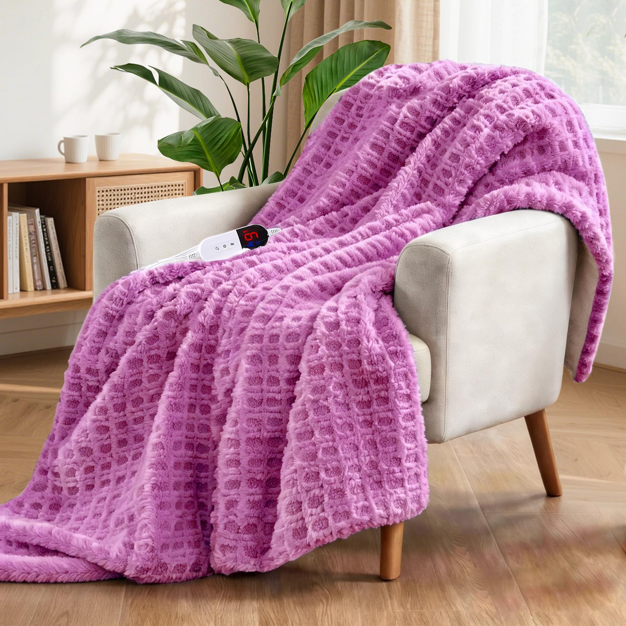 Photo 1 of *UNTESTED*
PTQ Waffle Electric Heated Throw Blanket – 6 Heat Levels & 4 Timer Settings, ETL Certified, Overheat Protection, Ultra-Soft Faux Fur & Sherpa, Machine Washable, Ideal Gift (50x60, Purple)